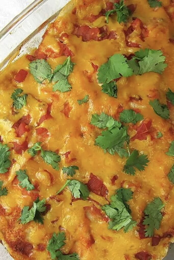 25 Venison Burger Casserole Recipes 21 Close up of Mexican casserole in a glass dish.