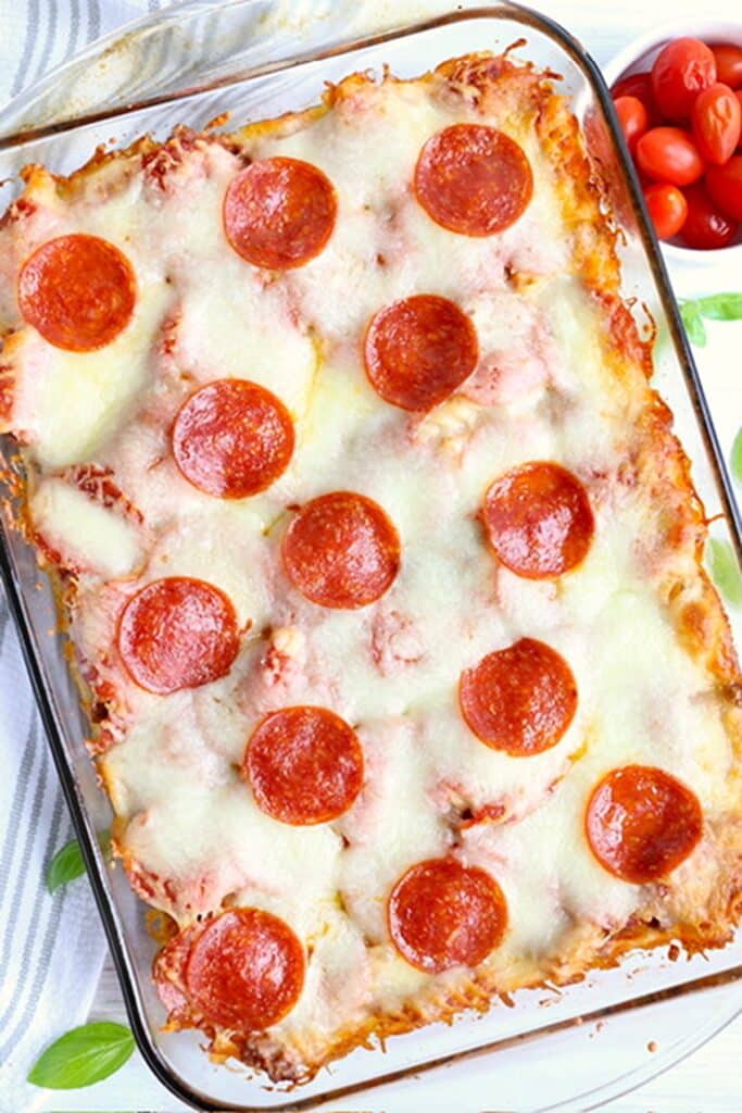 25 Venison Burger Casserole Recipes 24 Easy pizza casserole in a glass dish.