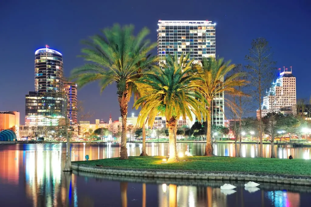 Nighttime view of Downtown Orlando area 