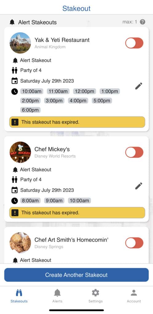 The BEST Disney World Dining Reservation Finder 9 Screenshot of Disney World Dining Reservation Finder Stakeout App