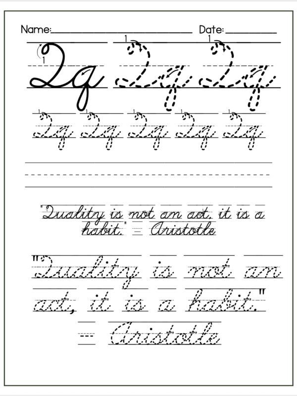 Q Free Alphabet Cursive Letter Printables