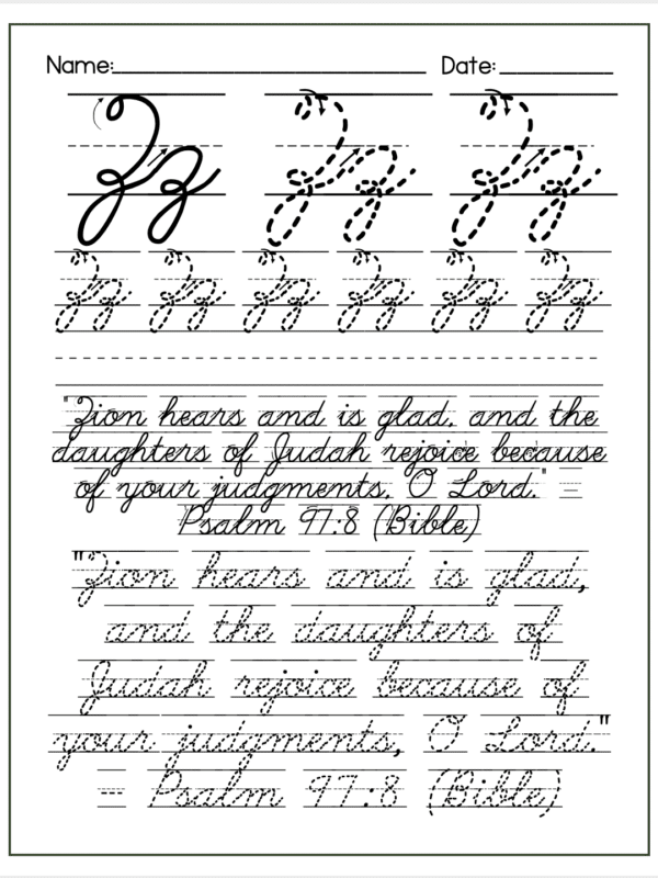 Z Free Alphabet Cursive Letter Printables