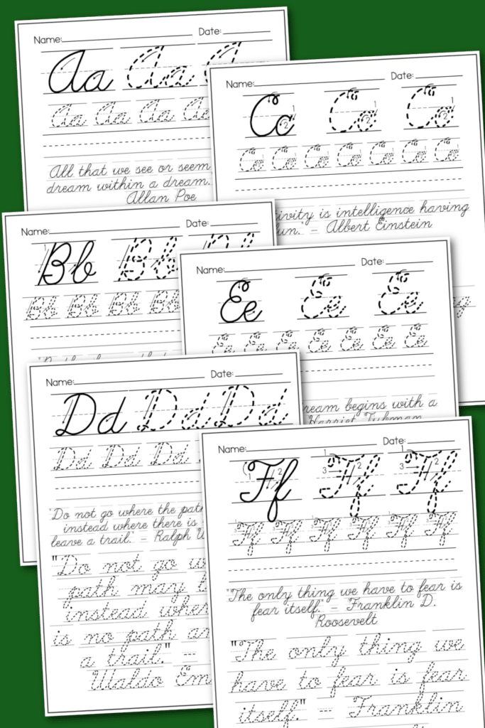 Free Alphabet Cursive Letter Printables with green background