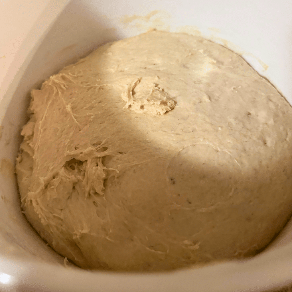 Mini Sourdough Cinnamon Rolls 6 Bowl of sourdough cinnamon roll dough.