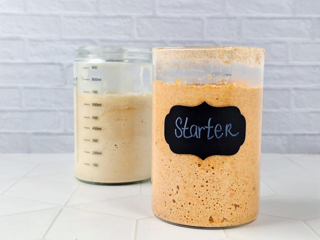 sourdough starter two jars in clear jars