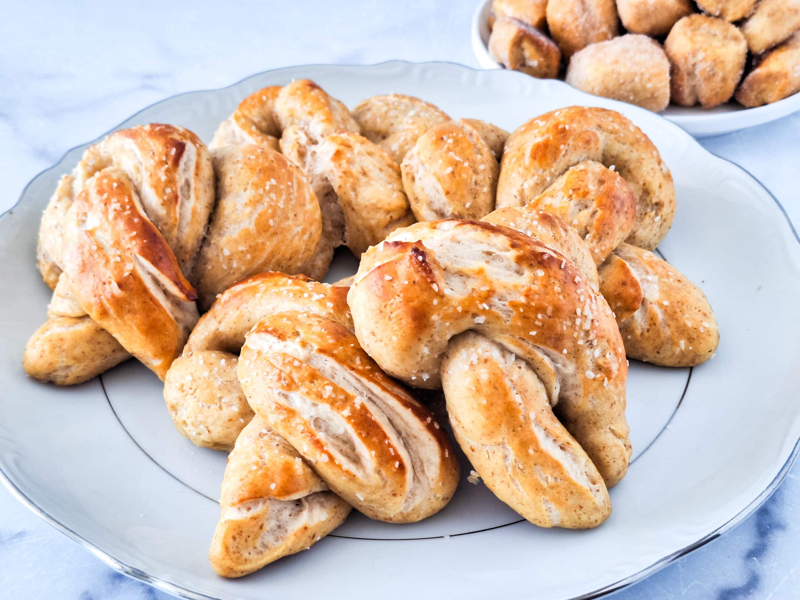sourdough discard pretzels on white plate