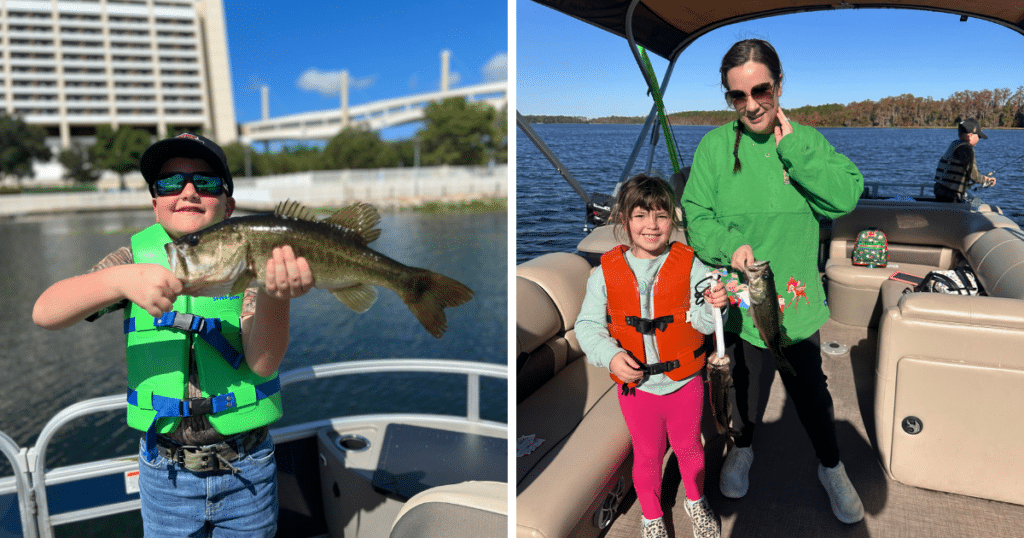 Disney World Fishing: A Family's Guide to Angling Adventures at the Most Magical Place on Earth + Full Review of Guided Bass Fishing Tour 2 Collage of guided bass fishing excursion at Disney World