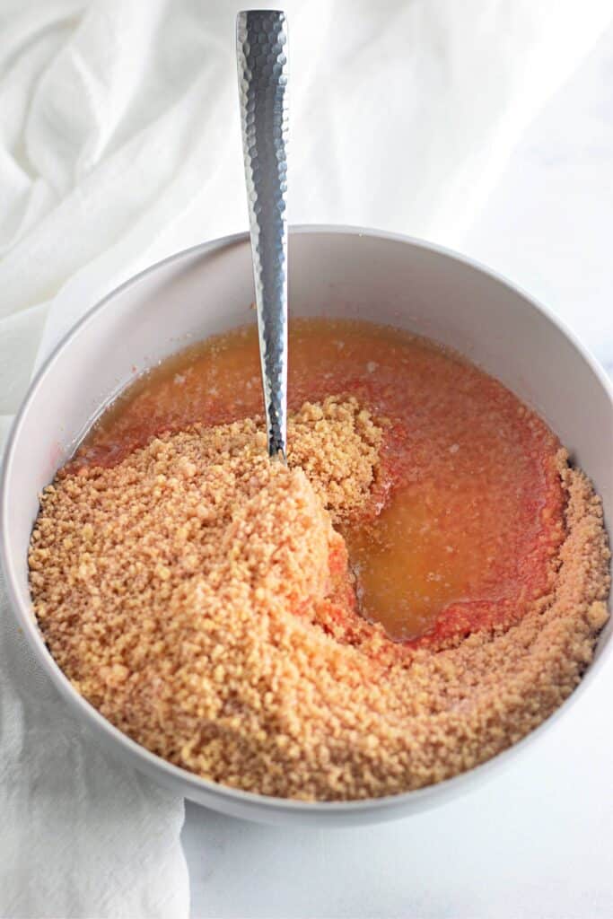 Strawberry Shortcake Crunch Bars with Box Cake Mix 12 A bowl with the ingredients for the strawberry crunch topping.