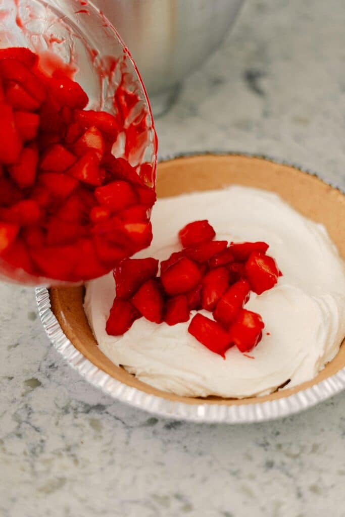 Best No-Bake Strawberry Cream Cheese Pie 13 Glazed chopped strawberries added into the No-Bake Strawberry Cream Cheese Pie.